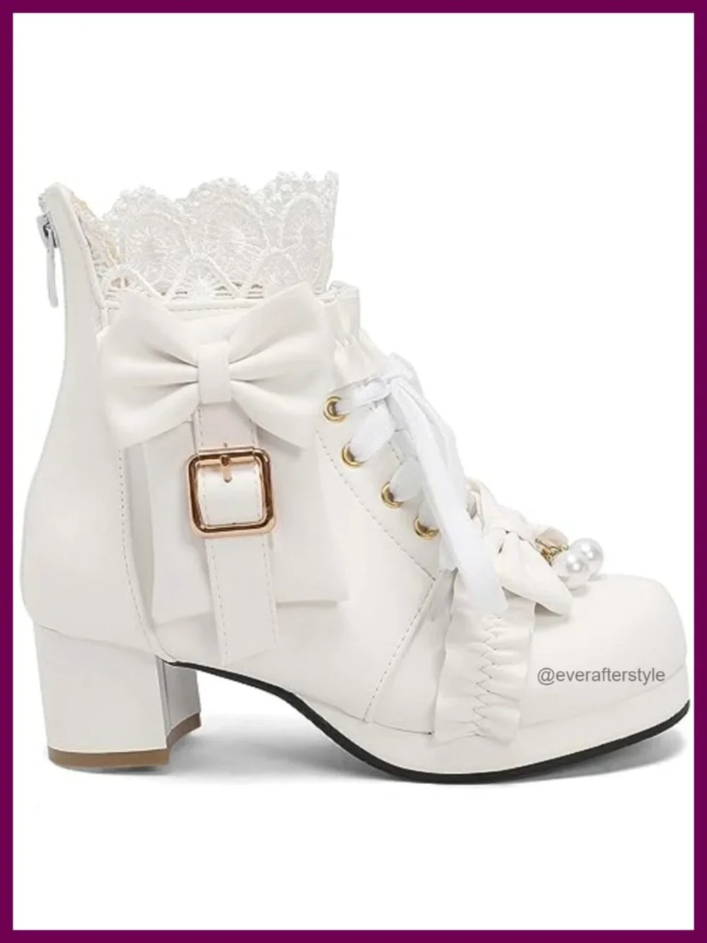 Chunky Heel Lace Up Ankle Boots with Bow - Cute Lolita Kawaii Style